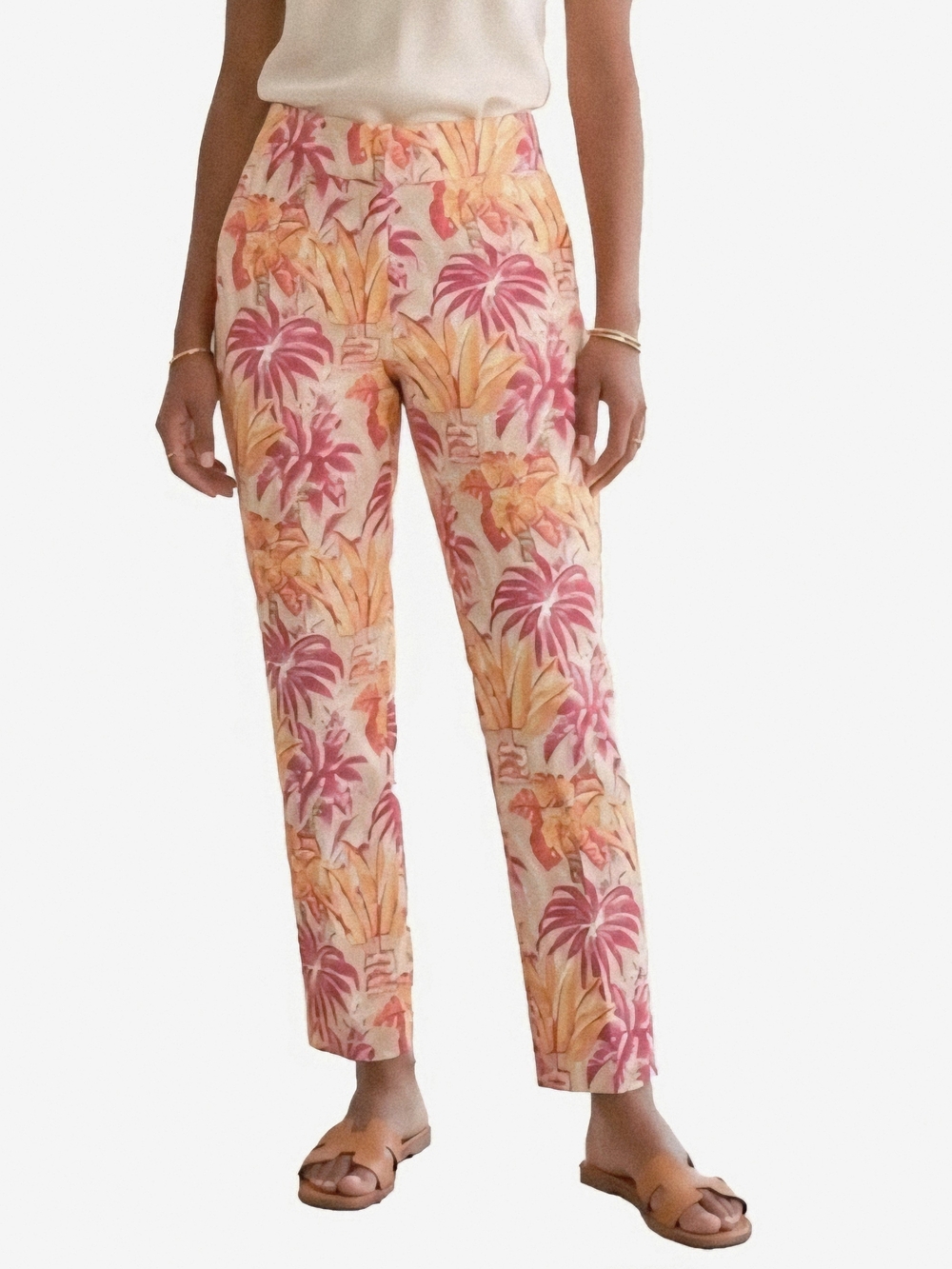 J Mclaughlin Tropical Print Cropped Slim Pants - Pink & Peach